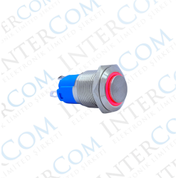 E19 16MM METAL BUTON KALICILI 12-24V KIRMIZI LED 1NO/1NC