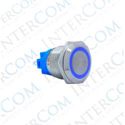 E2 19MM METAL BUTON KALICILI 12-24V MAVİ LED 1NO/1NC